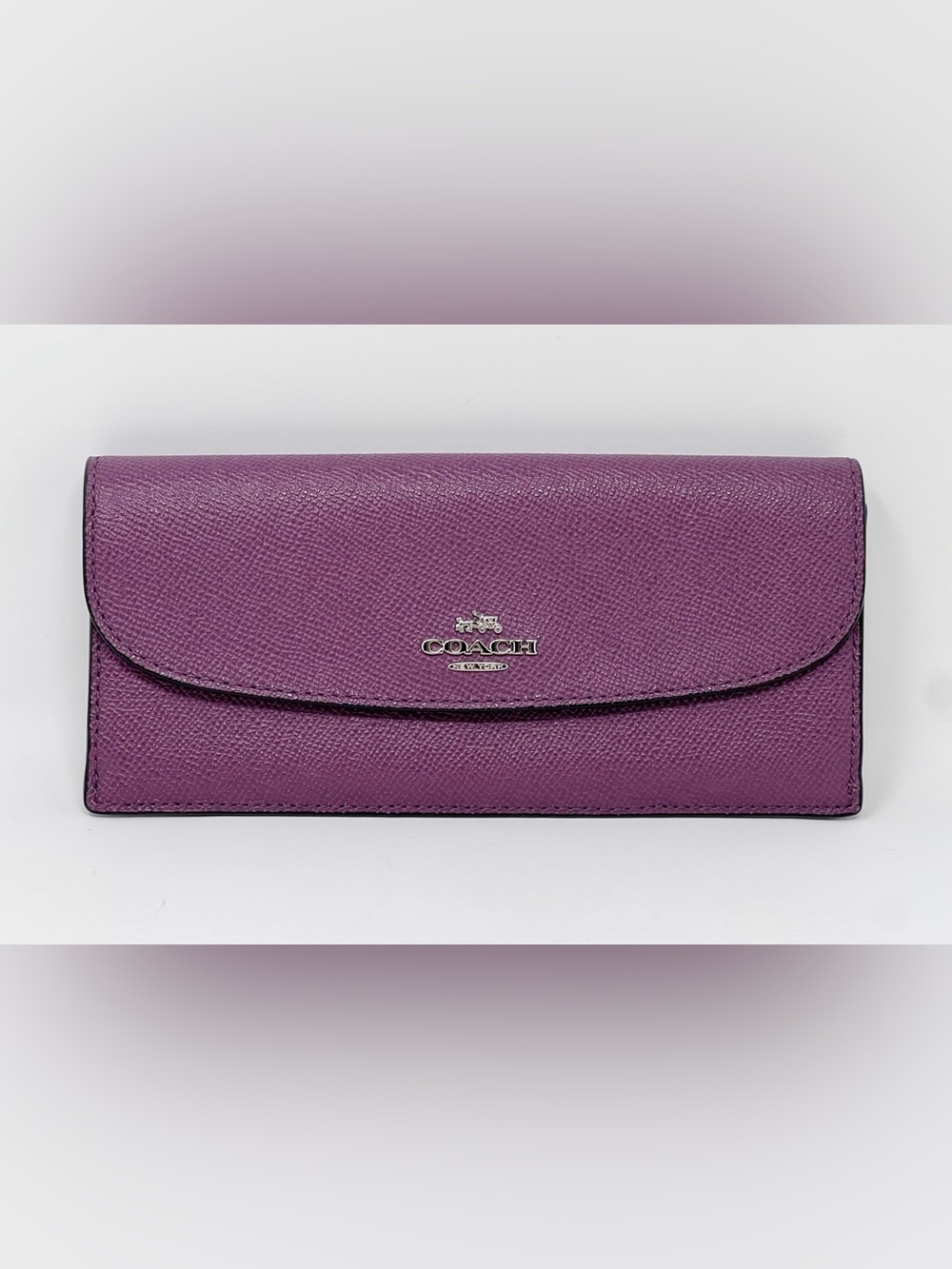 Coach Purple Saffiano Continental Wallet with Silver Logo